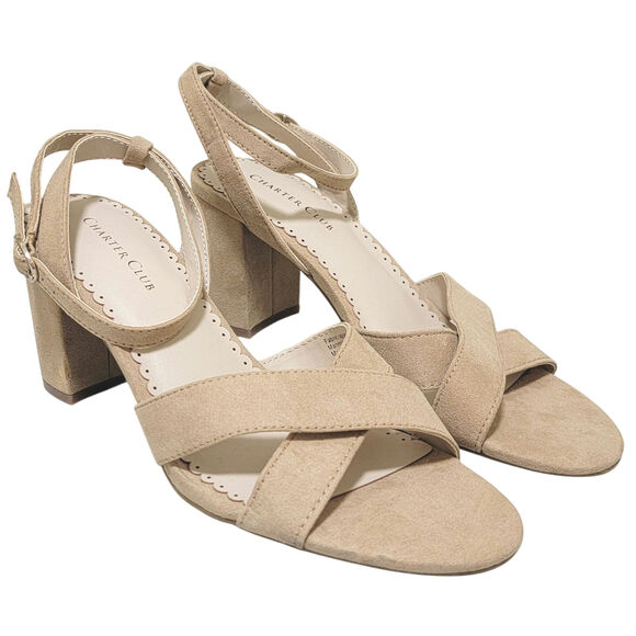 Charter Club Women Kyraa Ankle Strap Sandals Size US 7.5M Nude Microsuede - Picture 2 of 7